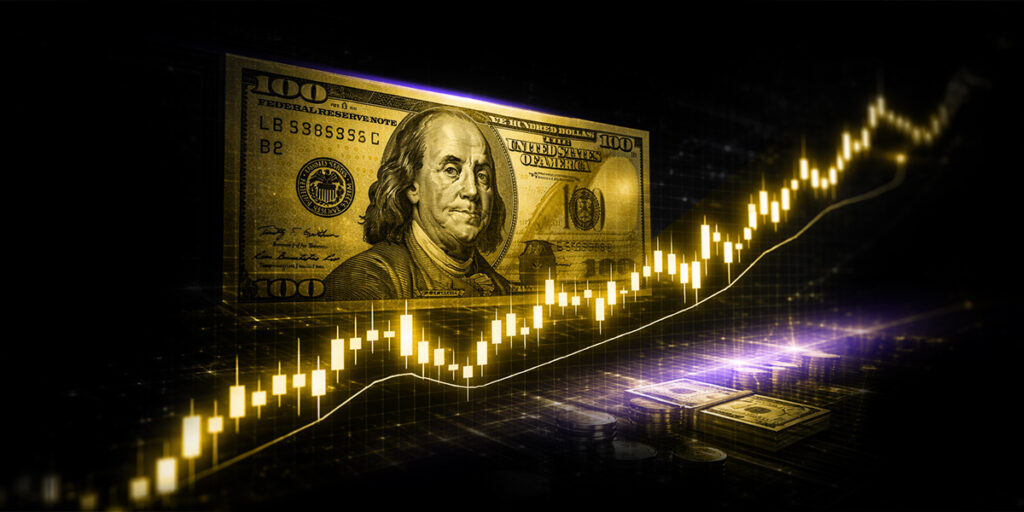 dólar contra um gráfico